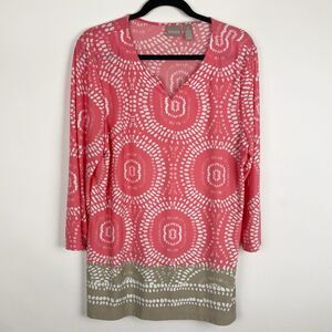 CHICO'S Pink Khaki tie Dye Print Tunic Top - Chico's Size‎ 2 (L/12)